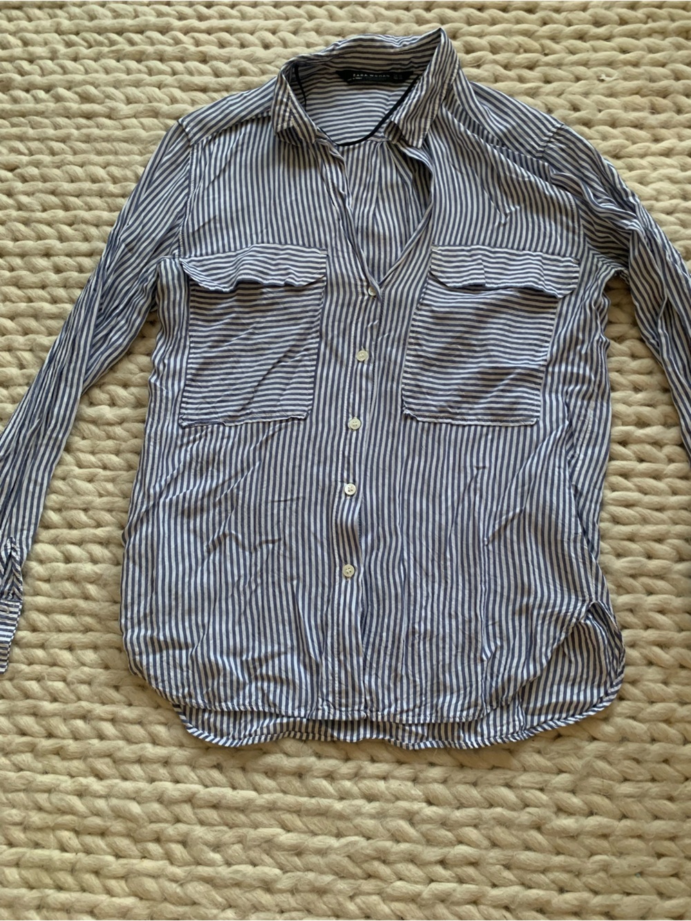 Zara Blue & White Striped Button-Front Shirt